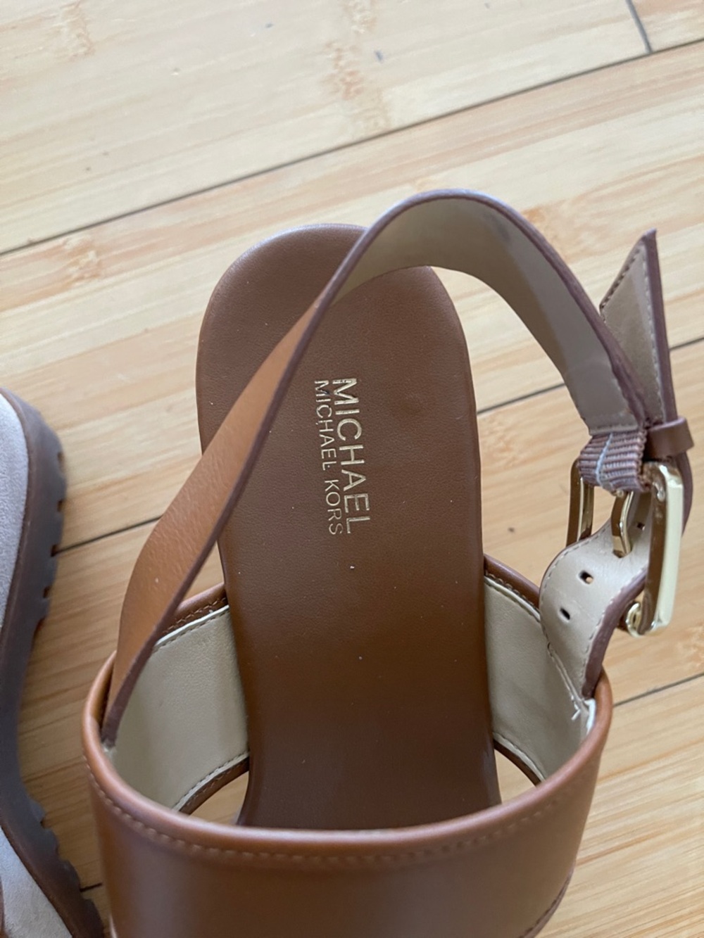Women Michael Kors Brown Leather Double-Strap Slingback Platform Shoes Sandals 8 - Picture 3 of 11